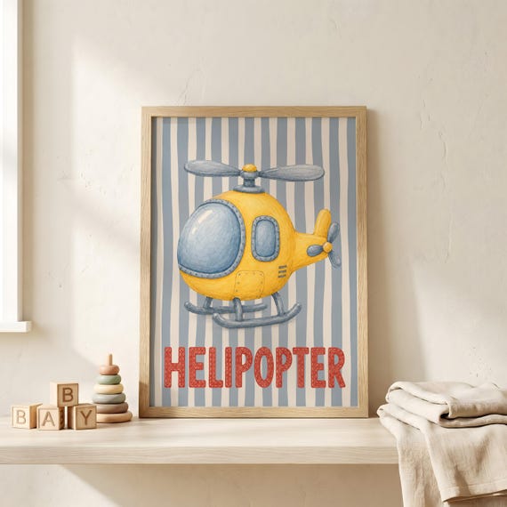 Custom Helipopter Nursery Poster Personalized Helicopter Wall Art For Kids Room Decor
