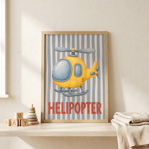 Helipopter Funny Misspelled Yellow Helicopter Kids Nursery Print