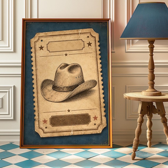 Vintage Cowboy Hat Poster, Minimalist Western Decor