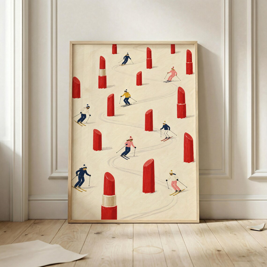 Skiing Lipstick Slalom, Retro Winter Poster