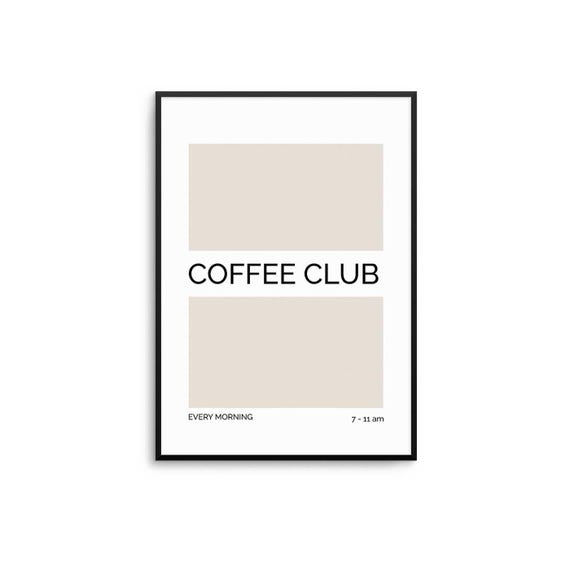 Coffee Club Kitchen Print Beige And Black Minimalist Art
