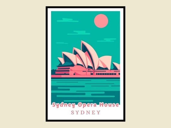 Sydney Opera House Framed Poster Australia Travel Retro Art Print Cityscape Wall Decor Home Office Landmark Gift