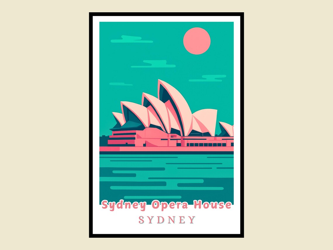 Sydney Opera House Retro Pink and Teal Landmark Travel Poster