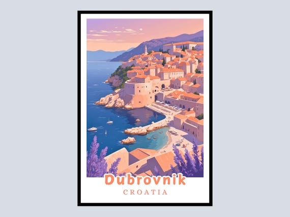Dubrovnik Framed Poster Croatia Travel Print Coastal City Art Europe Wall Decor Vacation Gift Souvenir Artwork Living Room