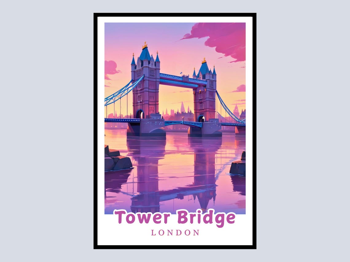 Tower Bridge Framed Poster London Travel Gift Home Decor Wall Art Modern Cityscape Print Uk Idea