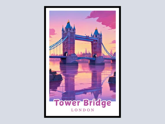 Tower Bridge Framed Poster London Travel Gift Home Decor Wall Art Modern Cityscape Print Uk Idea