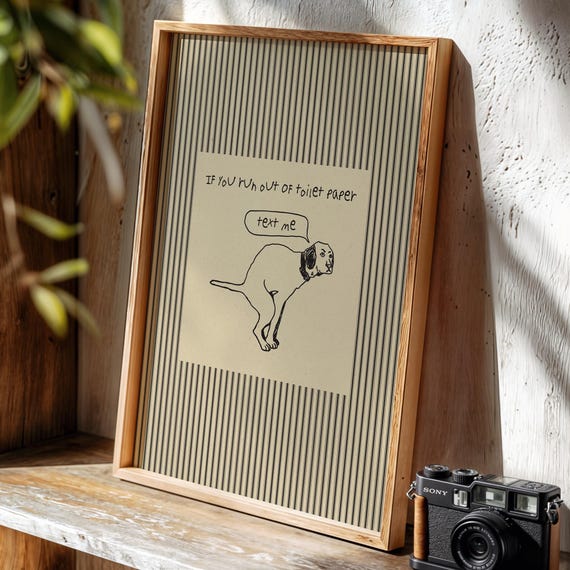 Funny Dog Bathroom Text Me Art Minimalist Beige And Black Toilet Print Digital Download