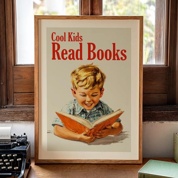 Retro Kids Reading Poster, Nursery Decor