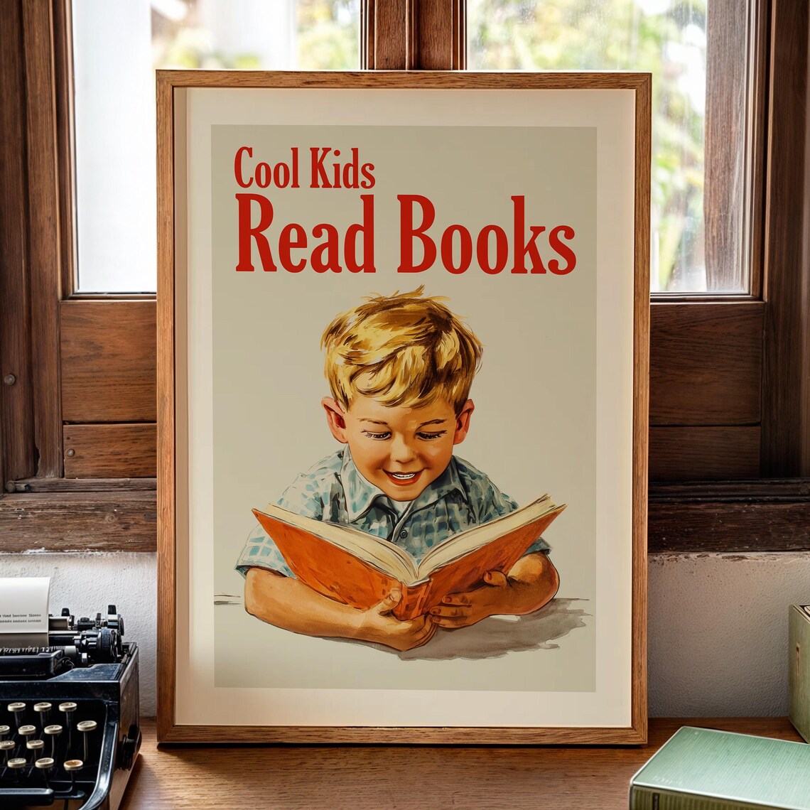 Retro Kids Reading Poster, Nursery Decor