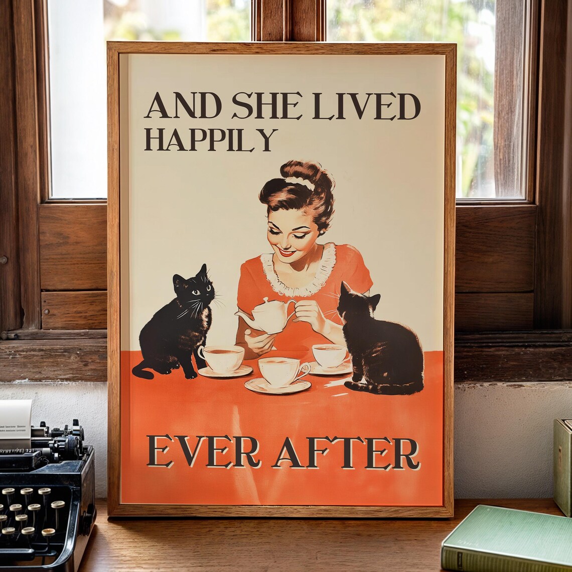 Funny Cat Poster, Retro Cafe Nostalgic Art Print
