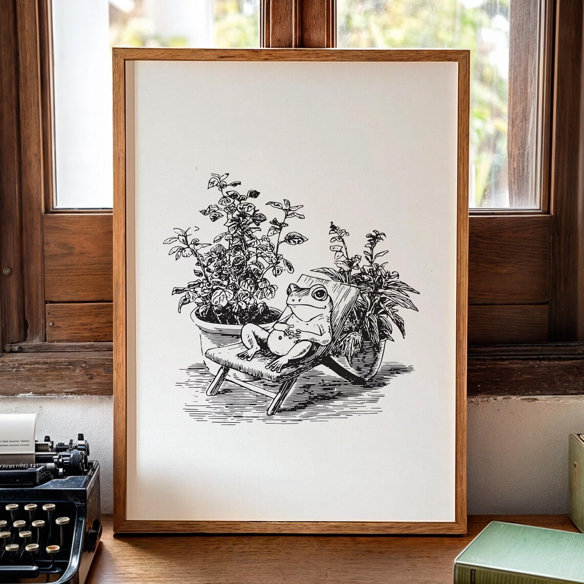 Frog Drawing Art Print, Frogcore Line Illustration