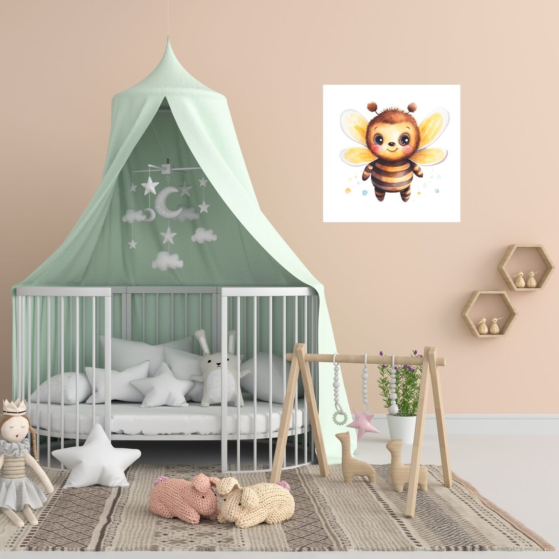 Adorable Baby Bee Watercolor Glowing Yellow Wings Nursery Wall Art - Image 5