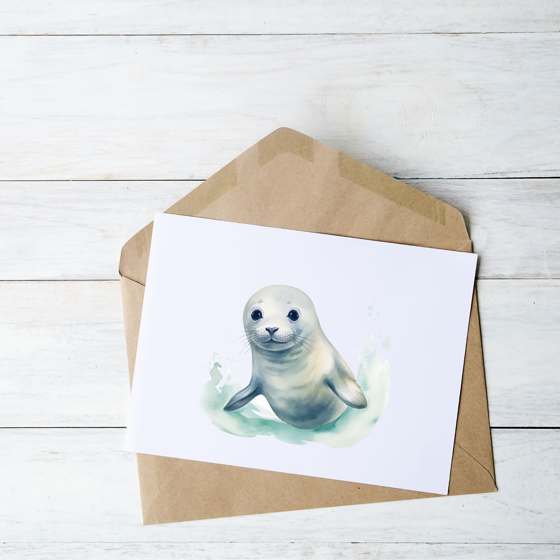Sweet Baby Seal Watercolor Splash Ocean Waves Nursery Animal Poster - Image 4
