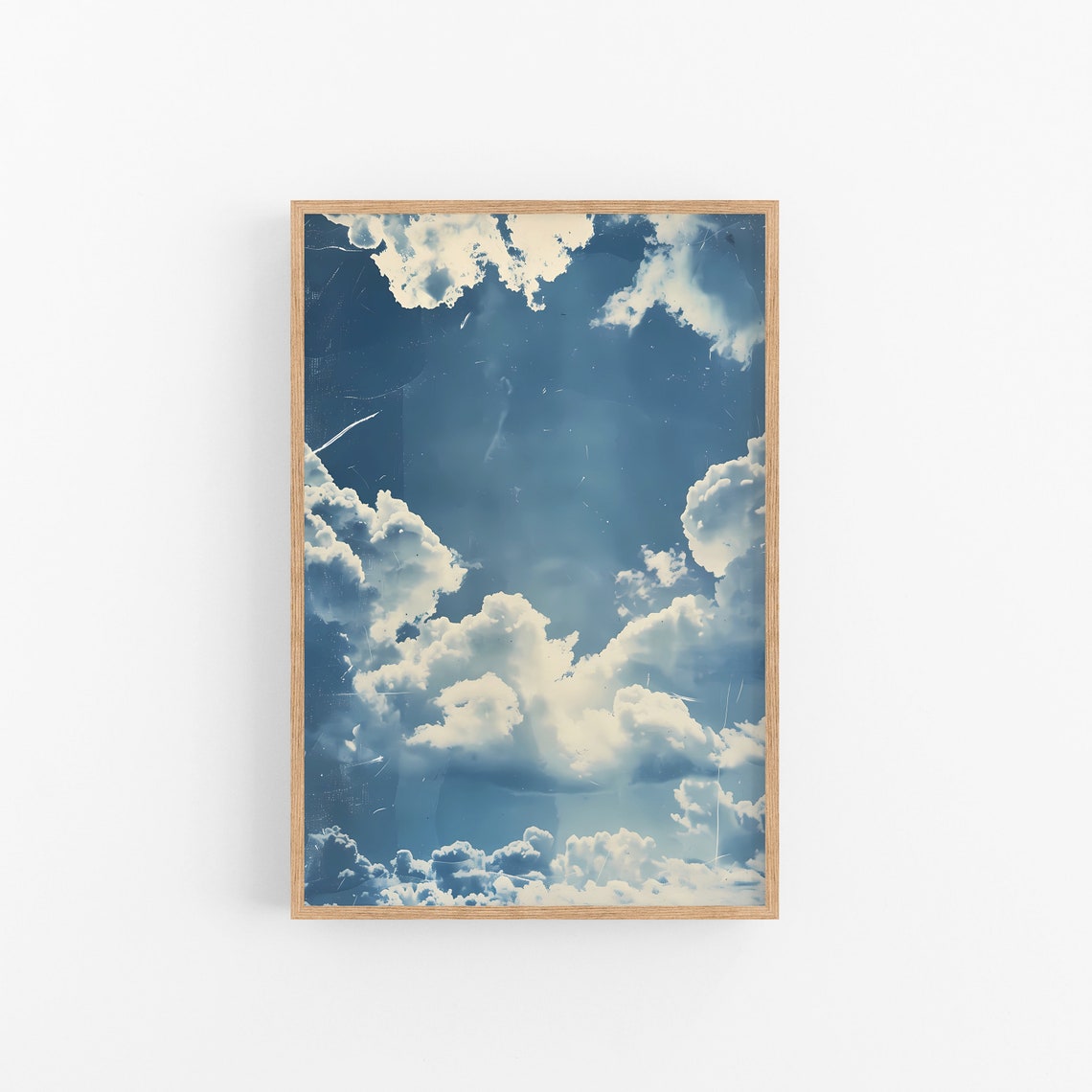 Vintage Blue Sky Billowing Clouds Dreamy Atmospheric Art Print