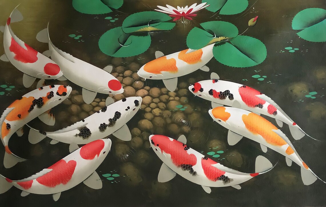 Beautiful And Artistic 9 Koi Fish Painting Bringer Of Good Luck And Prosperity