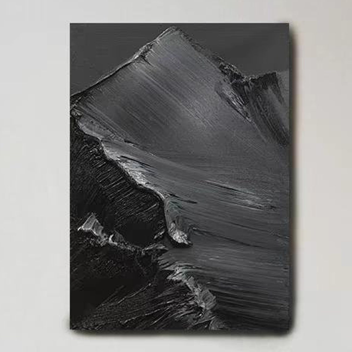 Dark Mountain Peak Textured Charcoal Black Abstract Art Poster
