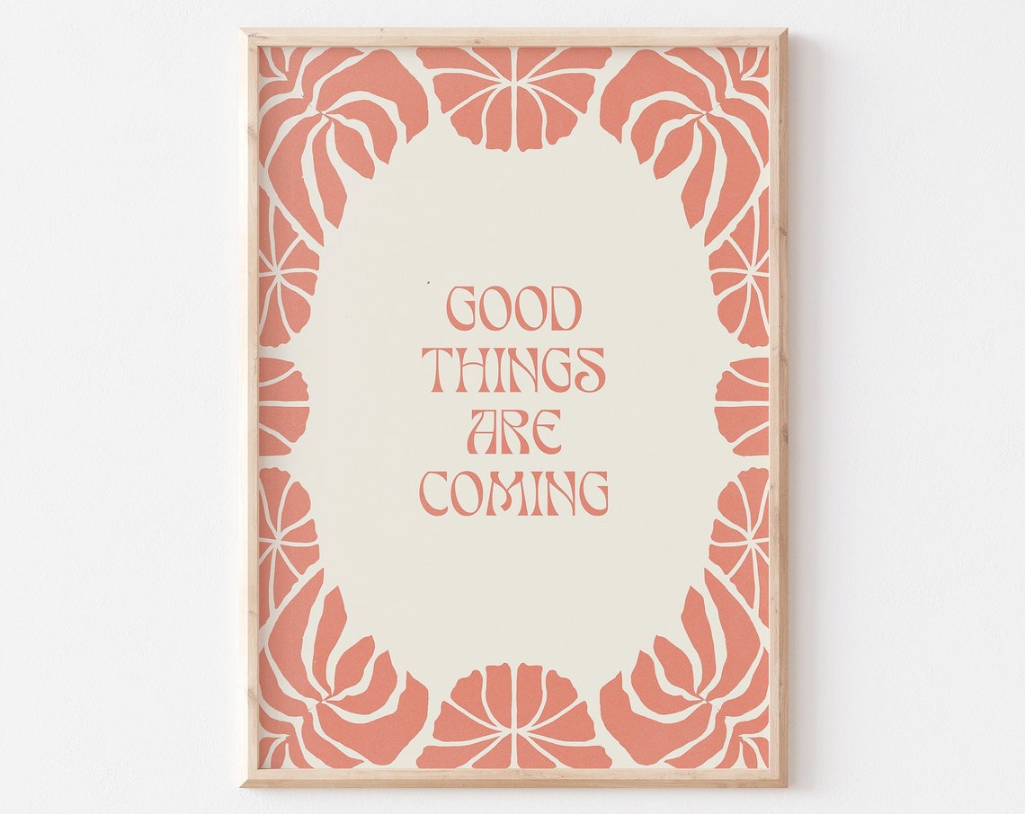 Affirmation Art Print Manifestation Wall Red Retro Decor Trendy Typographic Quote Good Things Are Coming Unframed