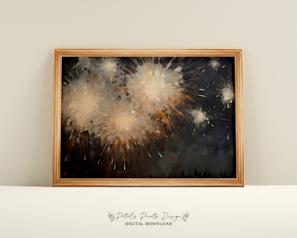 Golden Firework Bursts Abstract Dark Navy Celebration Poster