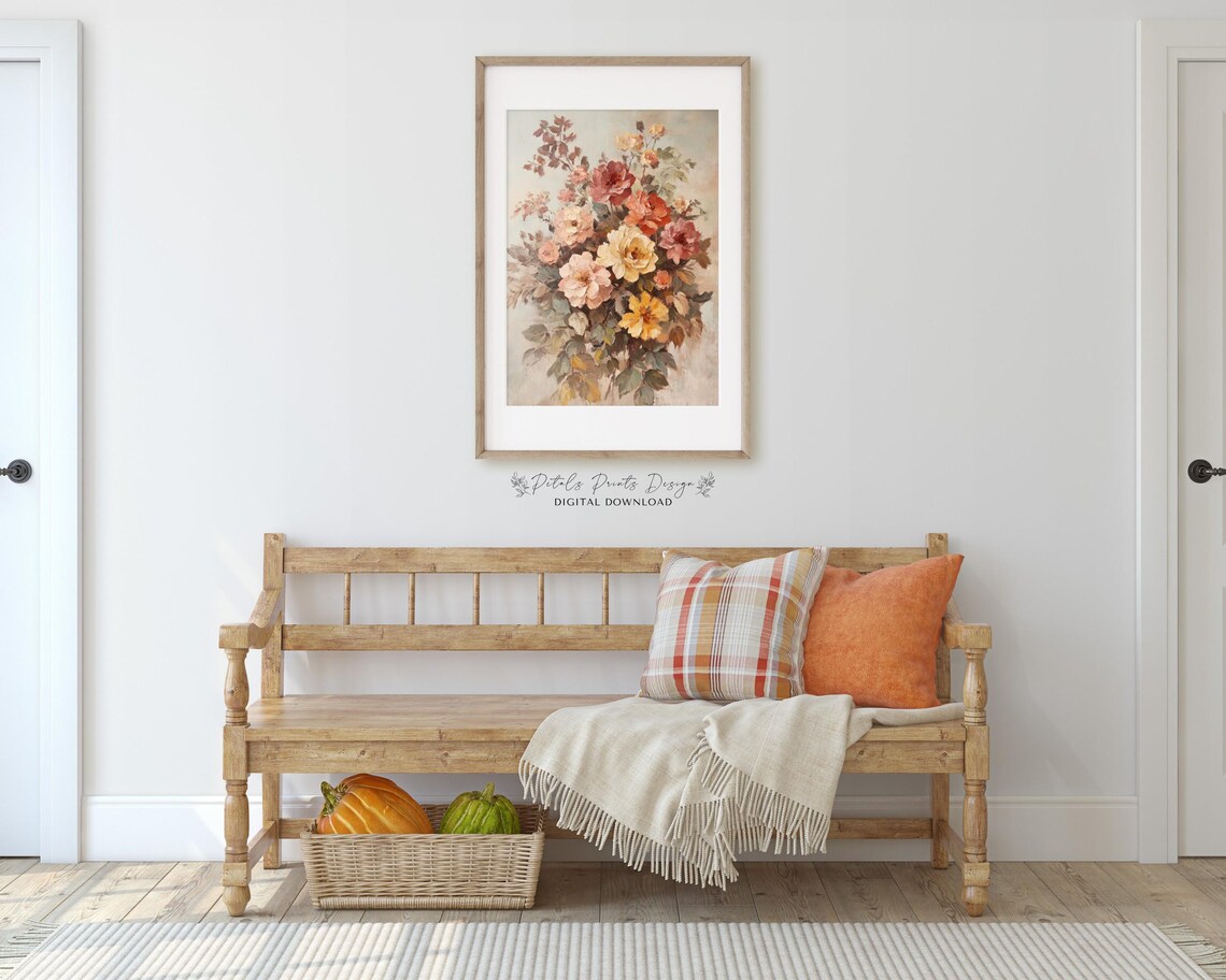 Vintage Rose Bouquet Floral Oil Painting Warm Autumn Tones Poster - Image 3