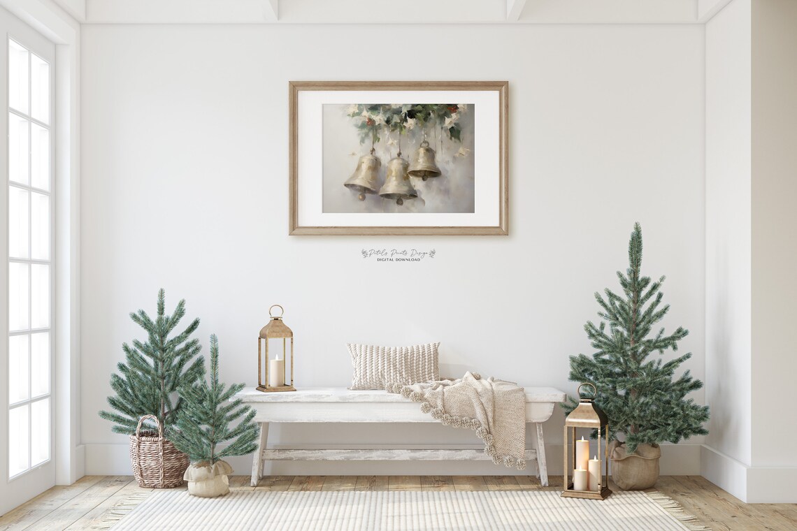 Christmas Bells Still Life, Rustic Vintage Holiday Art Print - Image 2
