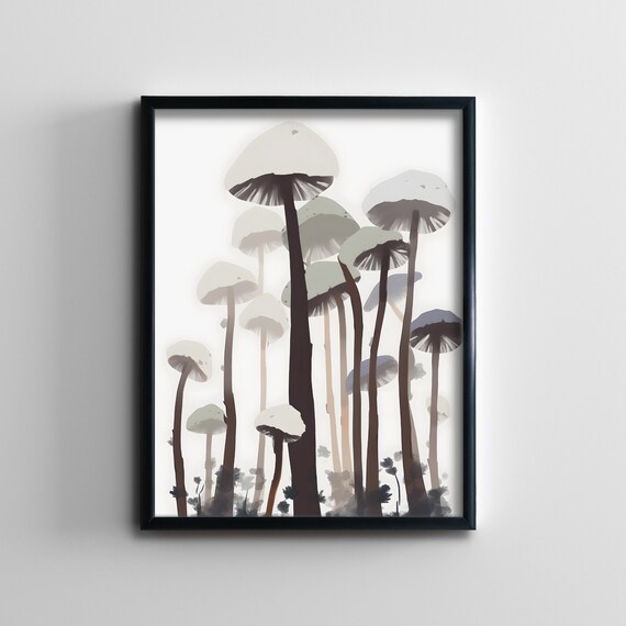 Watercolor Mushroom Print Botanical Folk Art