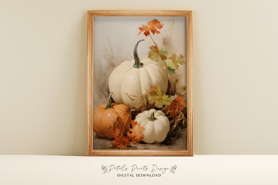 Pumpkin Still Life Painting, Rustic Fall Wall Print