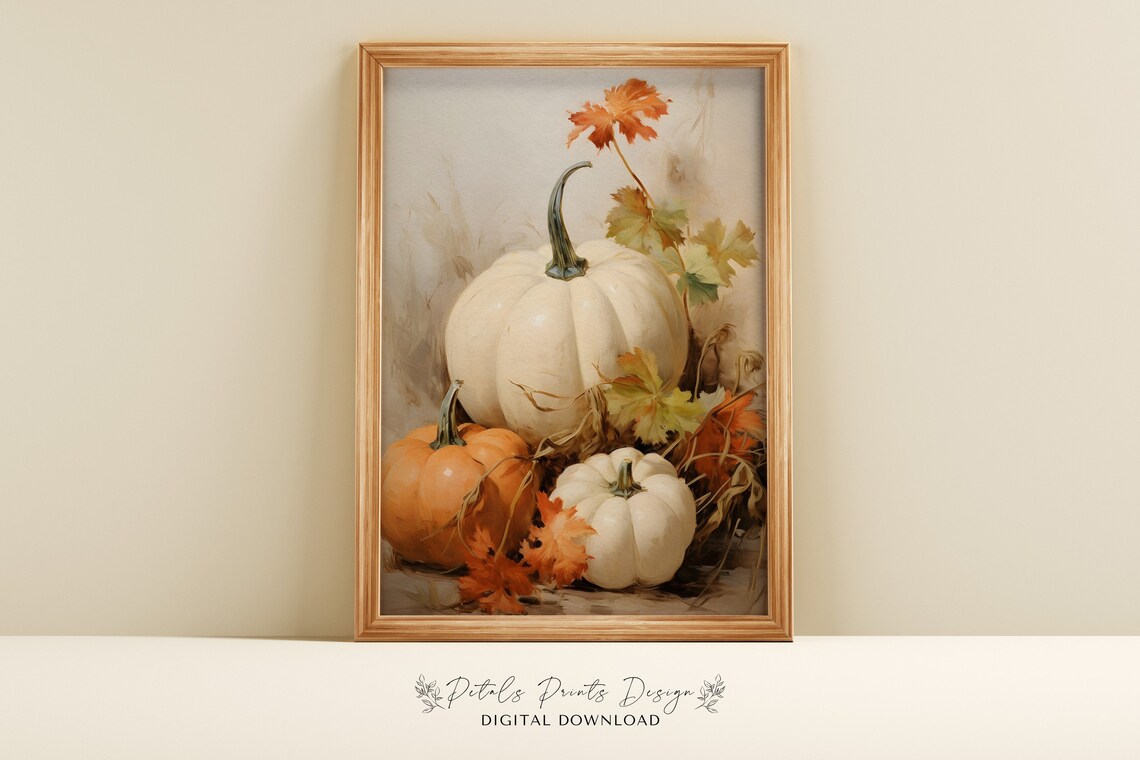 Pumpkin Still Life Painting, Rustic Fall Wall Print