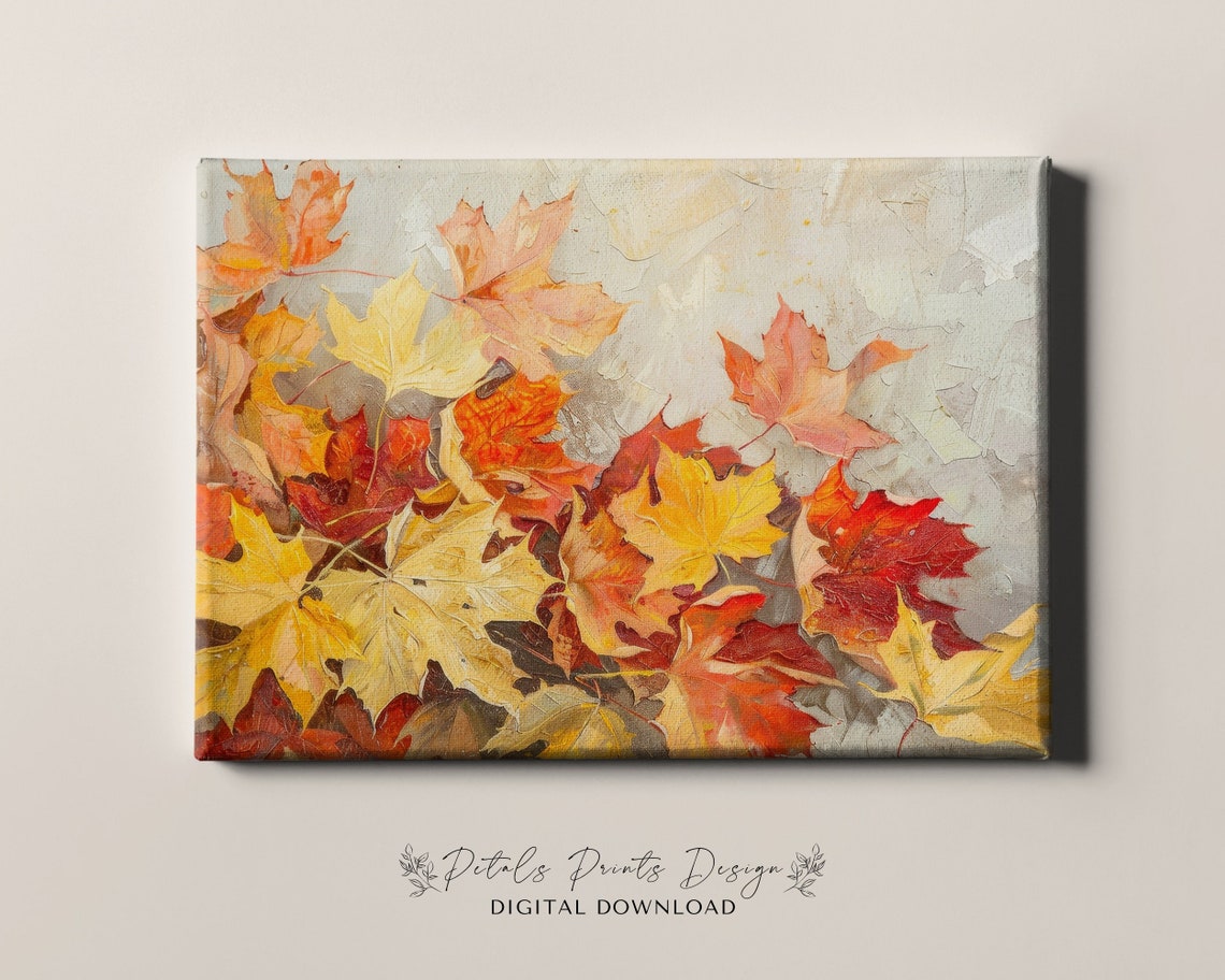 Colorful Fallen Maple Leaves Impasto Autumn Foliage Art Print - Image 4