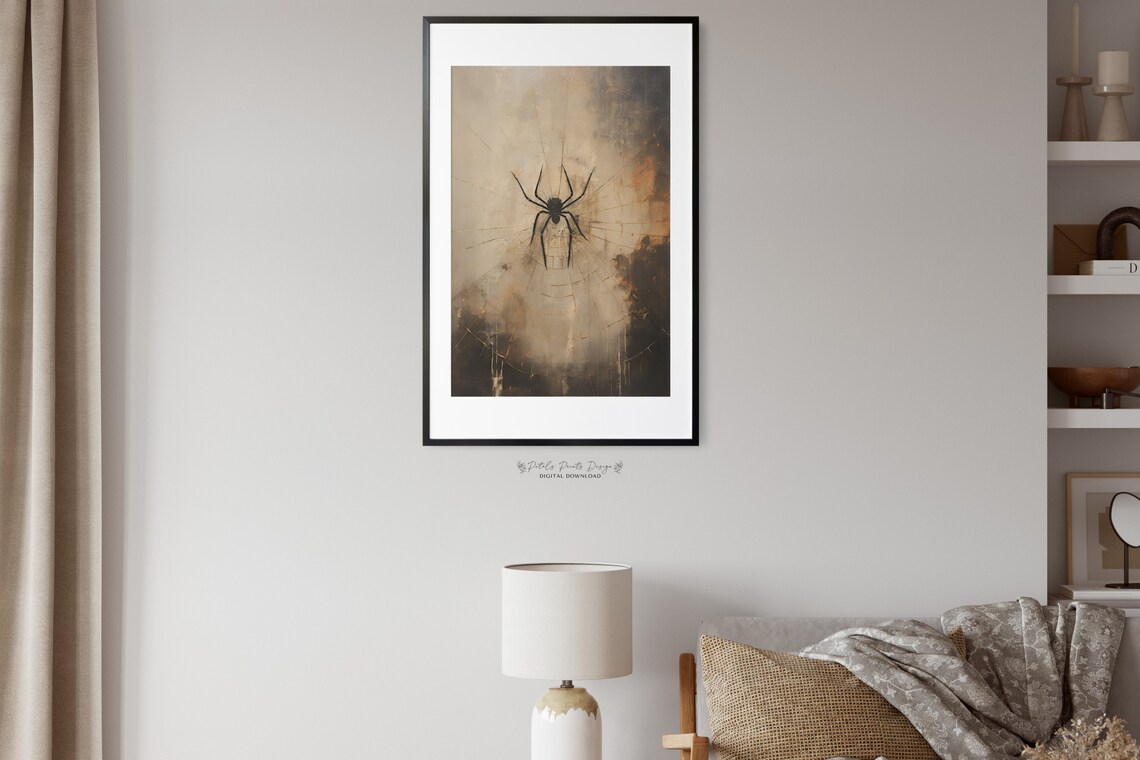 Vintage Spider Halloween Art Print, Rustic Decor - Image 2