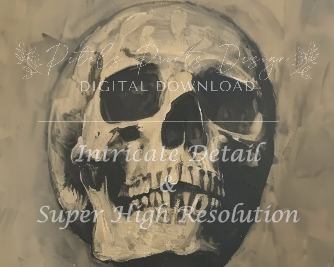 Dark Moody Skeleton Portrait Charcoal Style Halloween Art Poster - Image 2