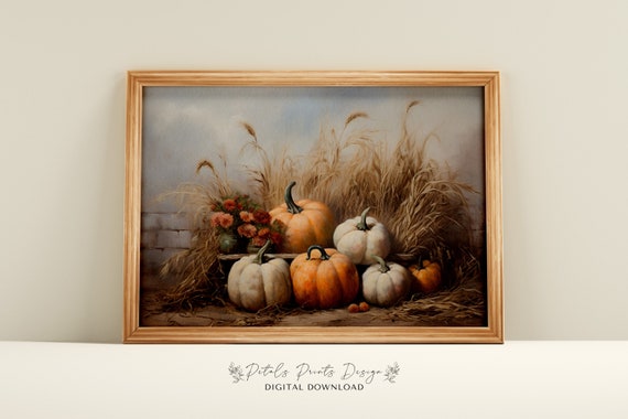 Pumpkin Still Life Painting Rustic Autumn Art Print