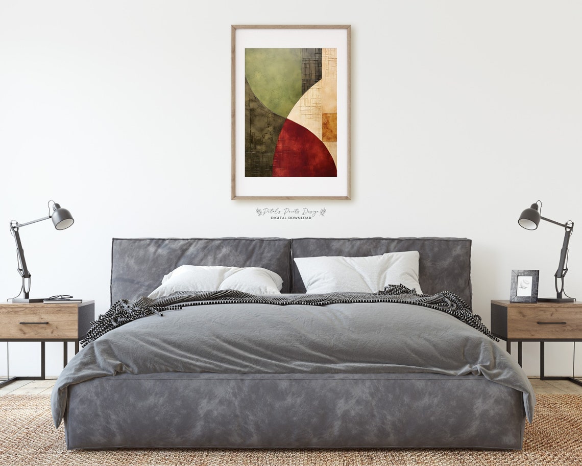 Olive Green Red Black Textured Arch Abstract Modern Art Poster - Image 2
