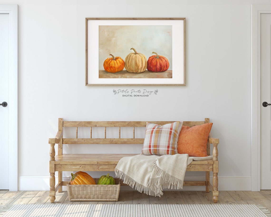 Cream Orange Pumpkin Trio Soft Rustic Fall Harvest Art Print - Image 3