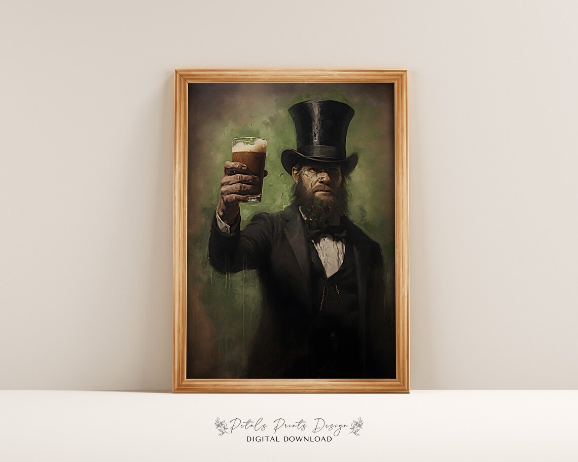Bearded Irish Gentleman in Top Hat Raising a Pint of Stout Poster