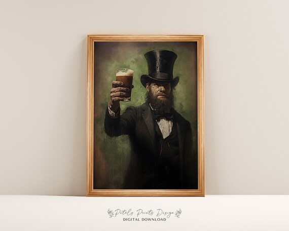 Bearded Irish Gentleman in Top Hat Raising a Pint of Stout Poster