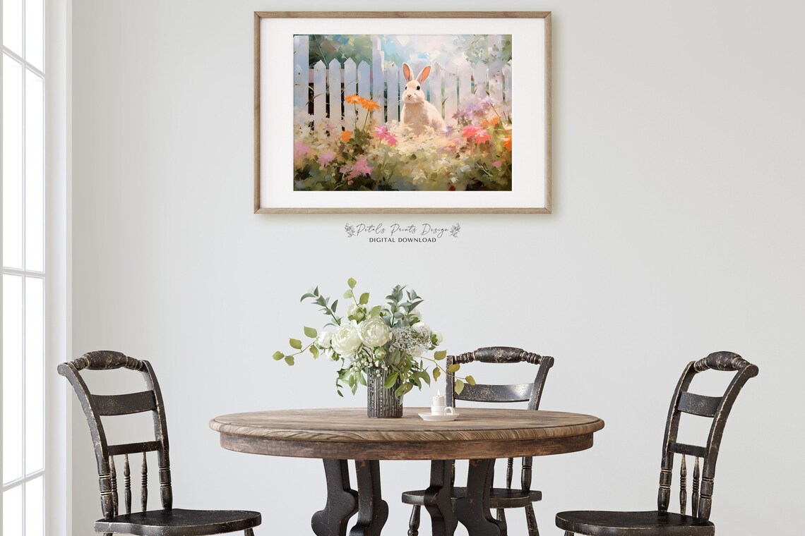 Bunnies And Wildflowers Vintage Easter Art Print - Image 2