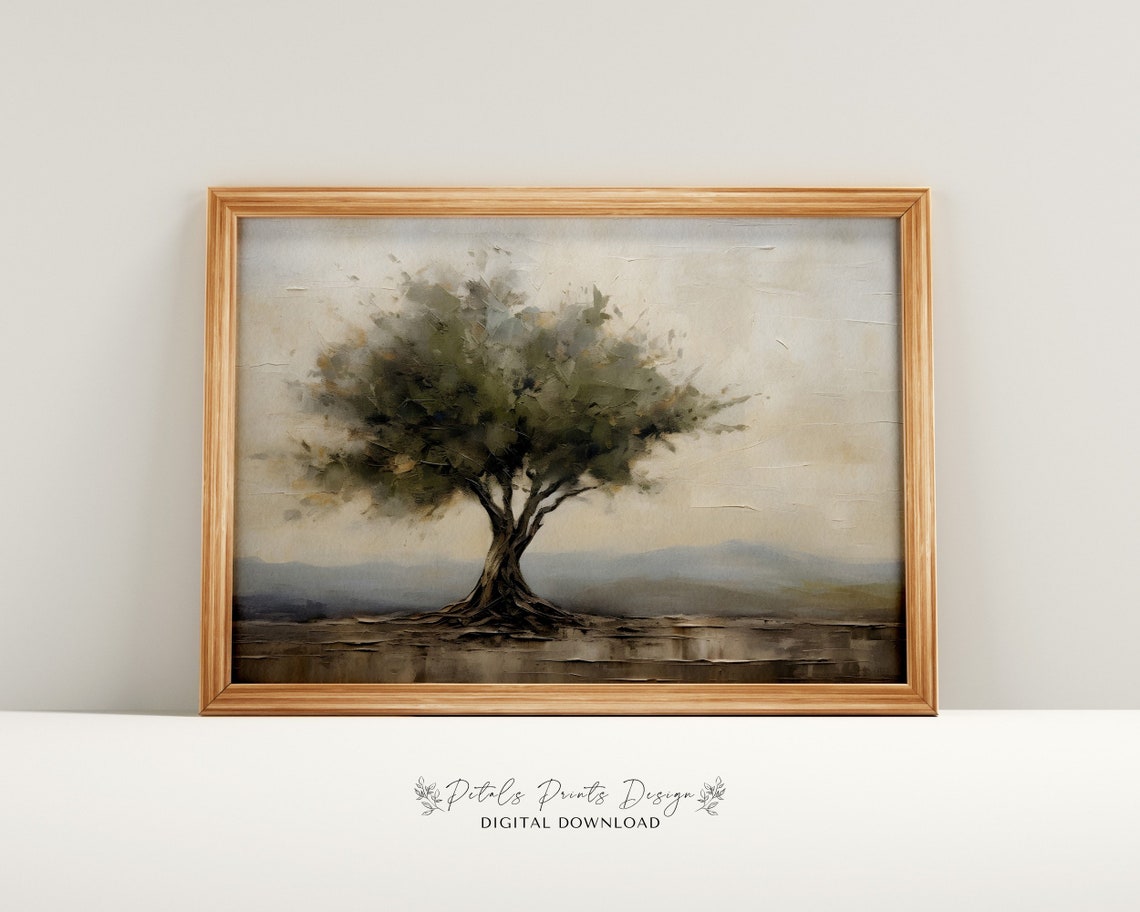 Lone Tree Lakeside Vintage Neutral Countryside Farmhouse Wall Art