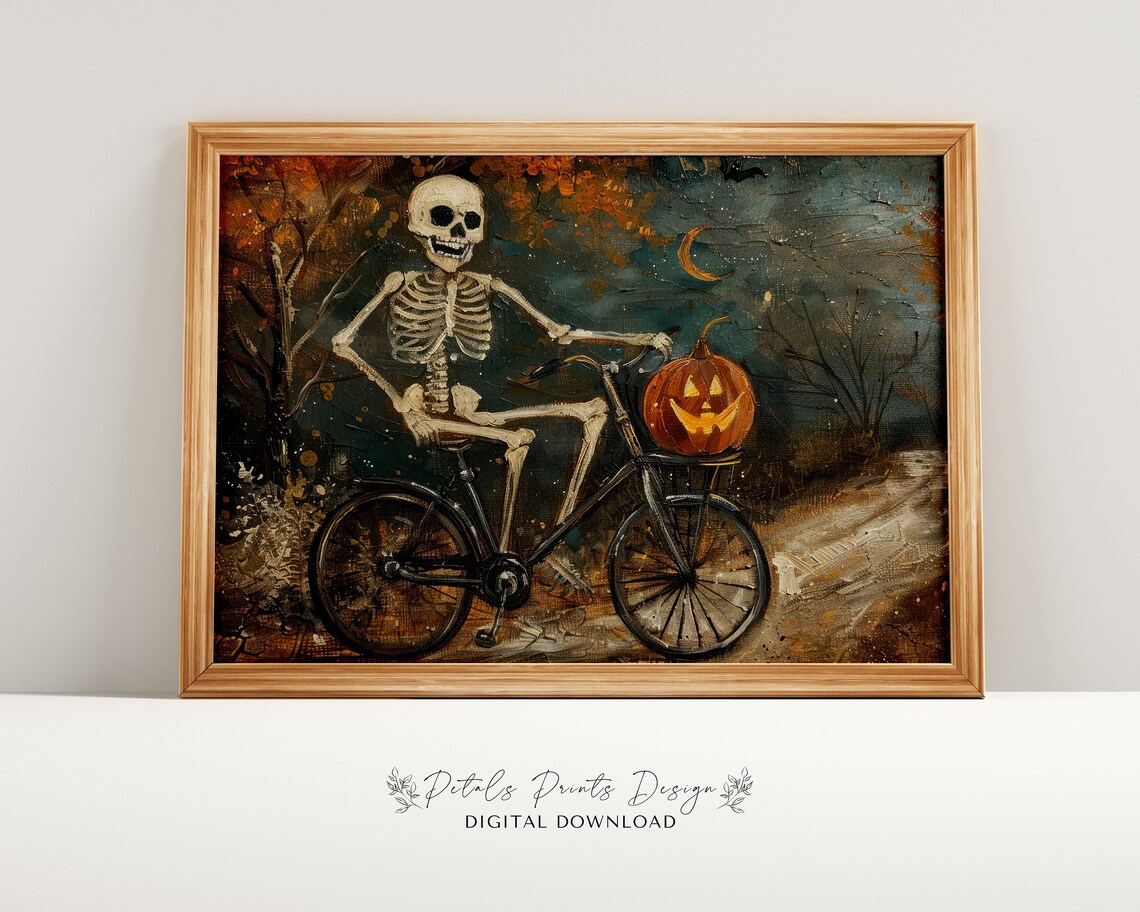 Halloween Skeleton Rustic Vintage Style Art Print