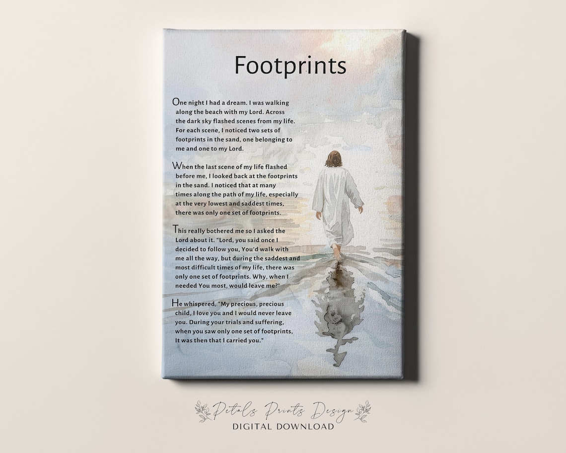 Footprints Poem Watercolor Jesus Art Print - Image 4