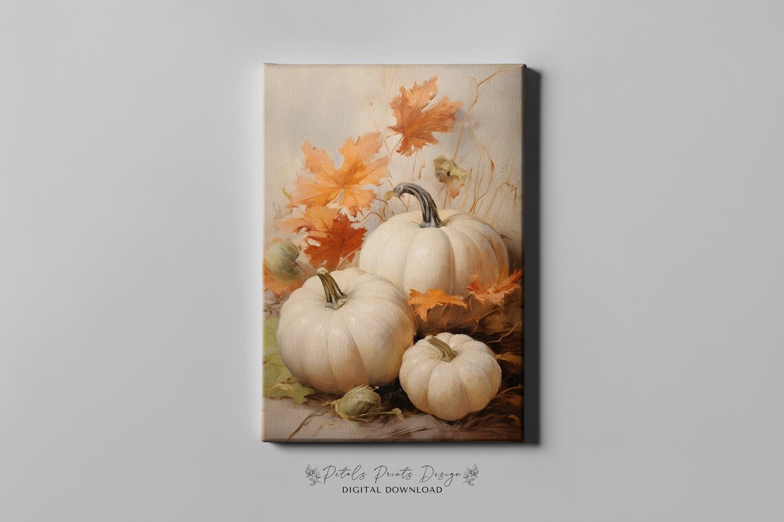 Fall Pumpkin Still Life Painting, Vintage Autumn Print - Image 2