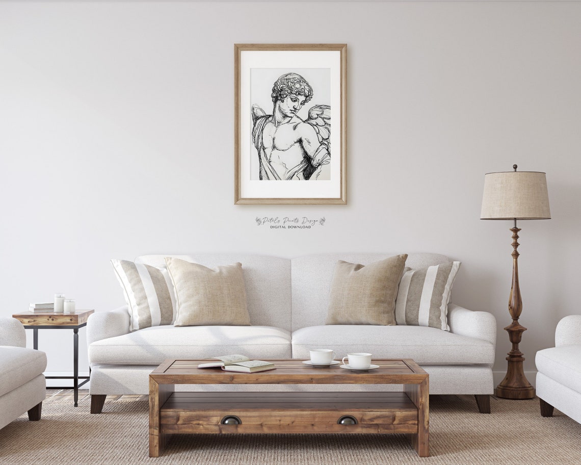 Classical Angel Ink Sketch Winged Figure Vintage Drawing Poster - Image 2