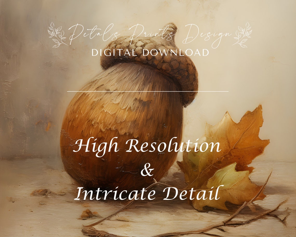 Acorn and Maple Leaf with Twig Rustic Autumn Still Life Poster - Image 3