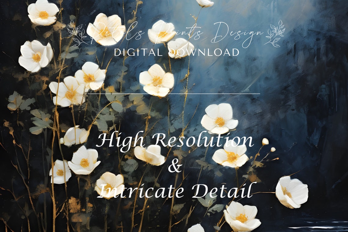 White Cosmos Flowers Under Full Moon Night Garden Scene Poster - Image 3