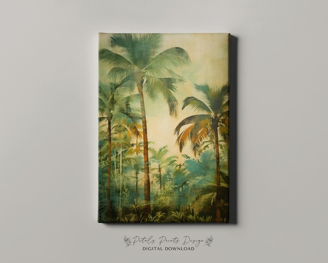 Jungle Trees Decor Palm Tree Vintage Art Print - Image 4