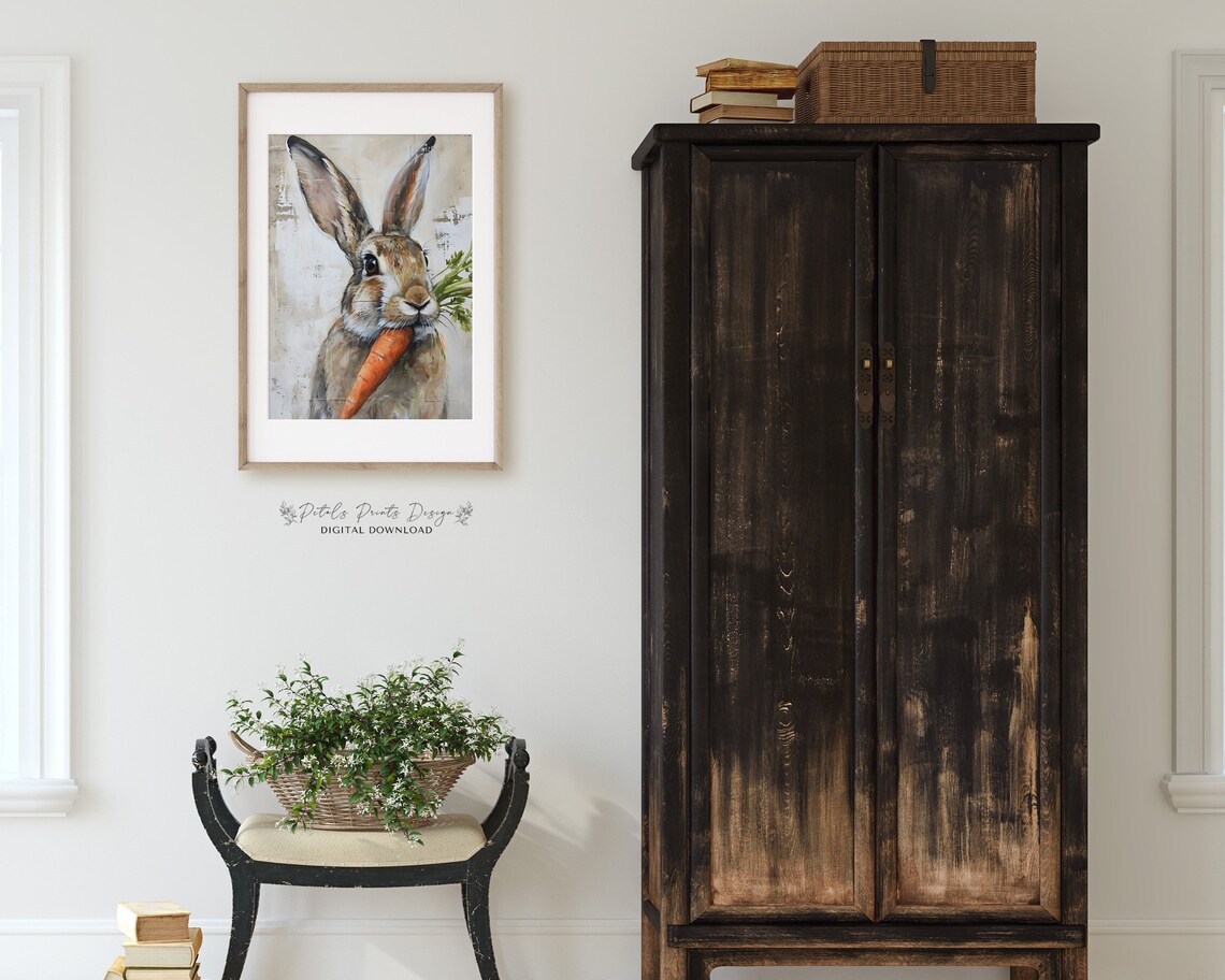 Vintage Spring Rabbit Art Print, Rustic Easter Decor - Image 2