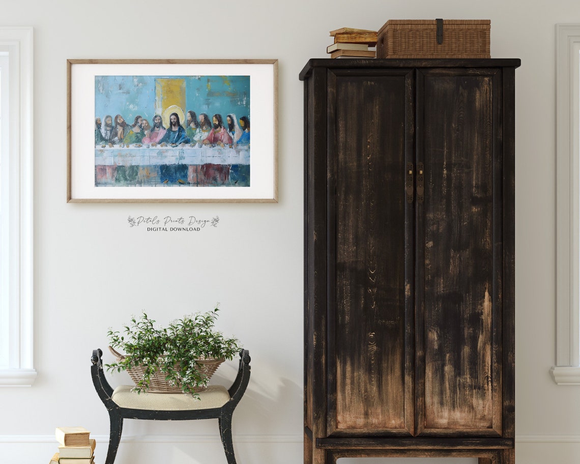 The Last Supper Vintage Bible Wall Art Rustic Christian Wall Art Vintage Easter Print Jesus Art Bible Verse Print - Image 2