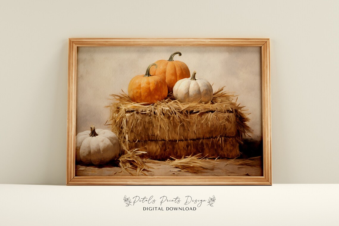 Pumpkin Still Life Art Print, Rustic Autumn Decor