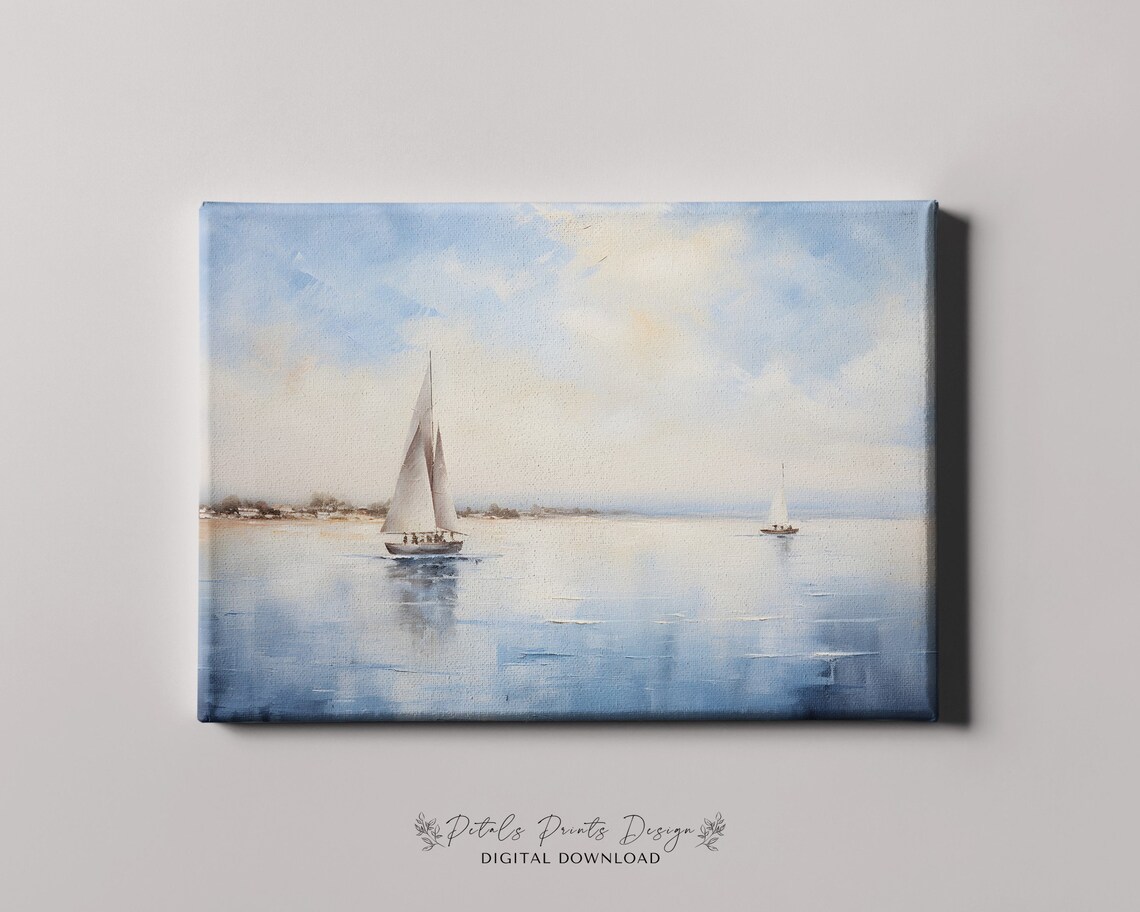 Sailboats on Calm Water Under Soft Blue Sky Serene Seascape Poster - Image 4