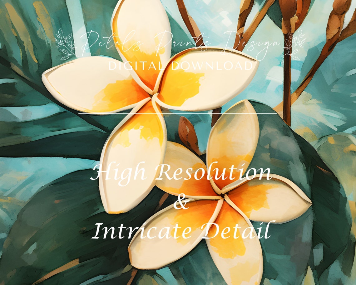 Tropical Plumeria Flowers Turquoise Botanical Floral Painting Poster - Image 3