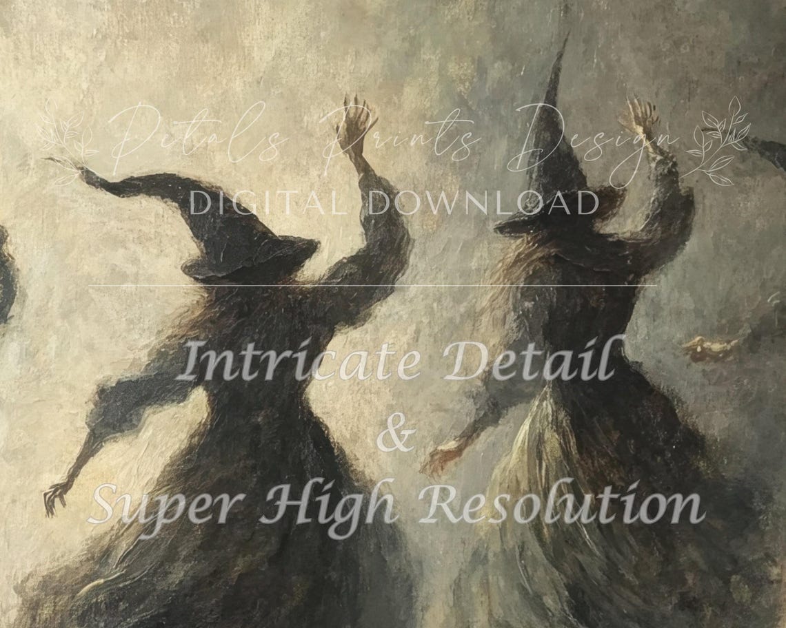 Dancing Witches Circle Spell Spooky Vintage Halloween Painting Poster - Image 2